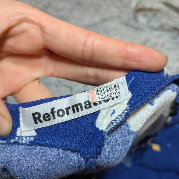 Reformation Midi Floral Jade Dress Blue White Flowers Tie Strap Large - Picture 5 of 9